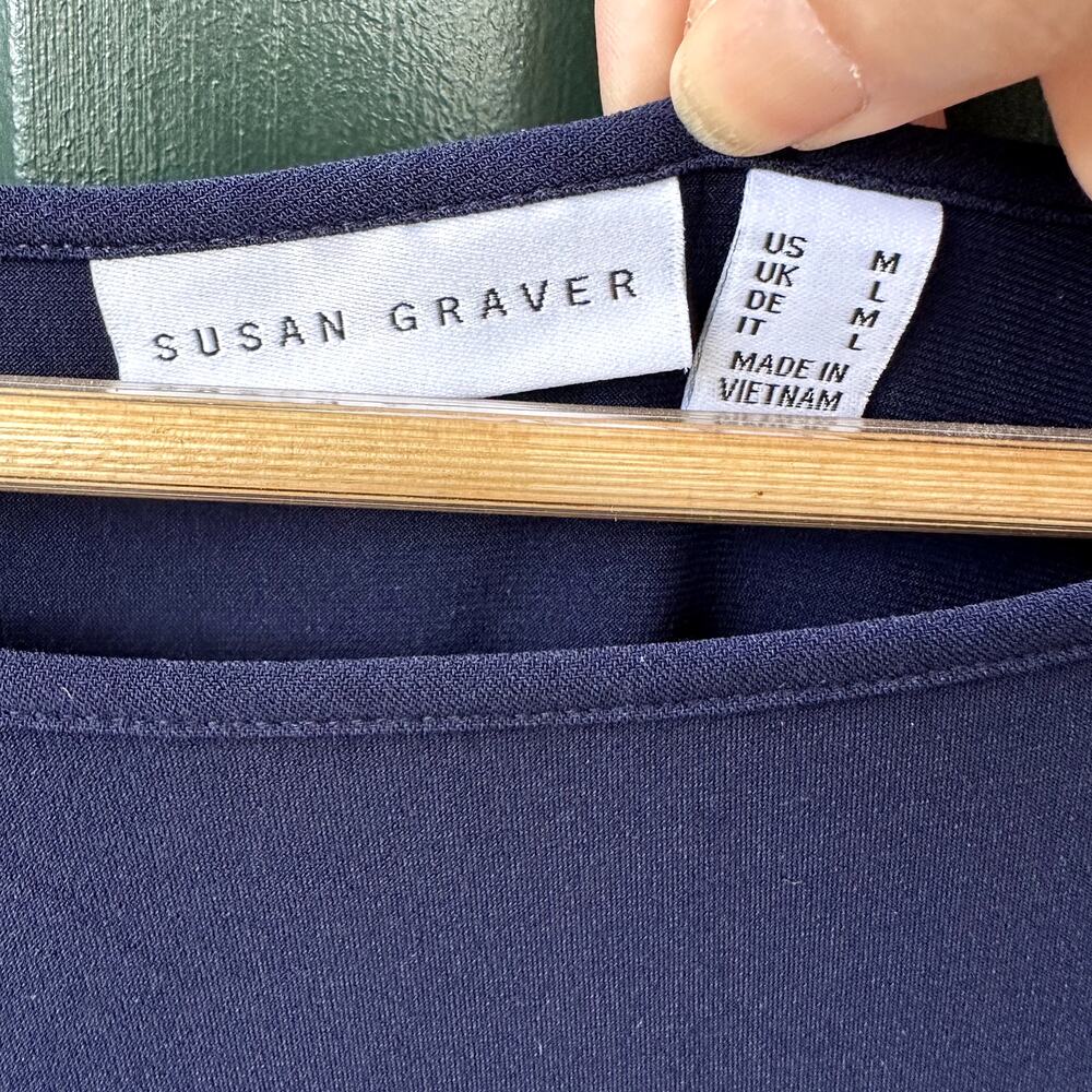 Susan Graver Sz M Liquid Knit Asymmetric Hem Tunic w/ 3/4 Sleeves QVC Classic - Picture 2 of 5